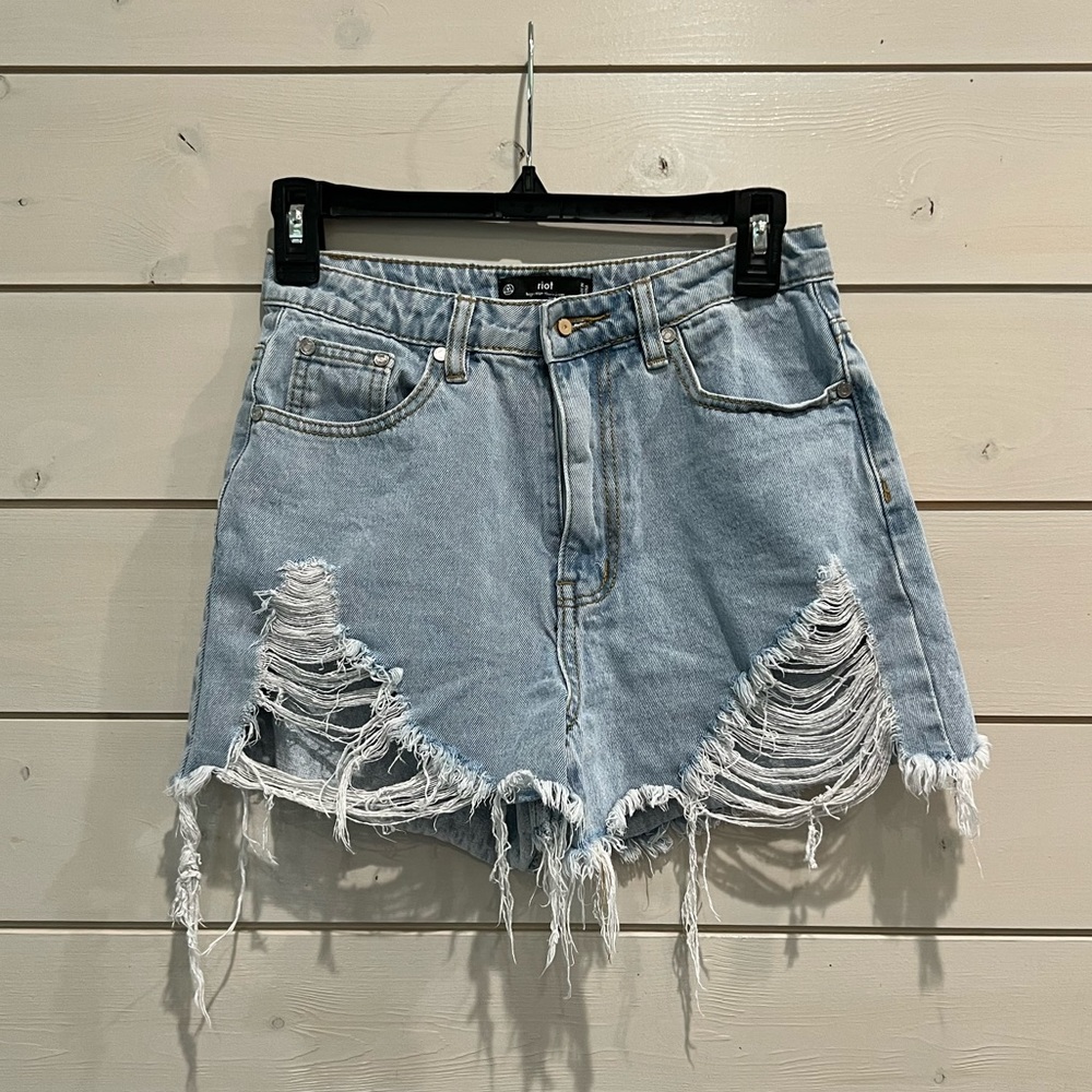 Denim high rise mom shorts